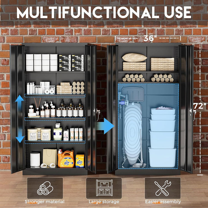 SeventyTwoInch Black Stainless Steel Locking Storage Cabinet