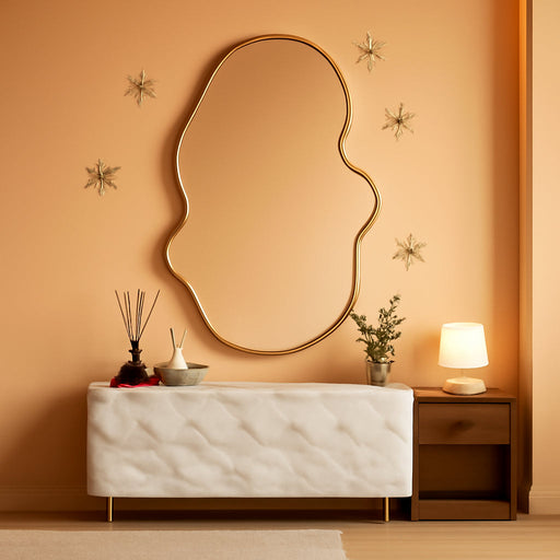 Gold Irregular Shatterproof Wall Mirror 22x36 Bathroom