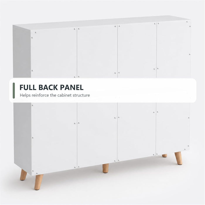 11-Cube Bookcase with Doors, 3-Tier Storage Cabient, Warm White | Solid Wood Legs and Door Handles, Cubby Shelf with 4 Doors, Fits 11×11" Bins for Home & Office