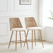 Rattan Counter Height Bar Stools Set of 2, 26" Boucle Fabric Upholstered Barstools with PE Rattan Cane Back, Bar Chairs Counter Stools for Kitchen Island,Beige White