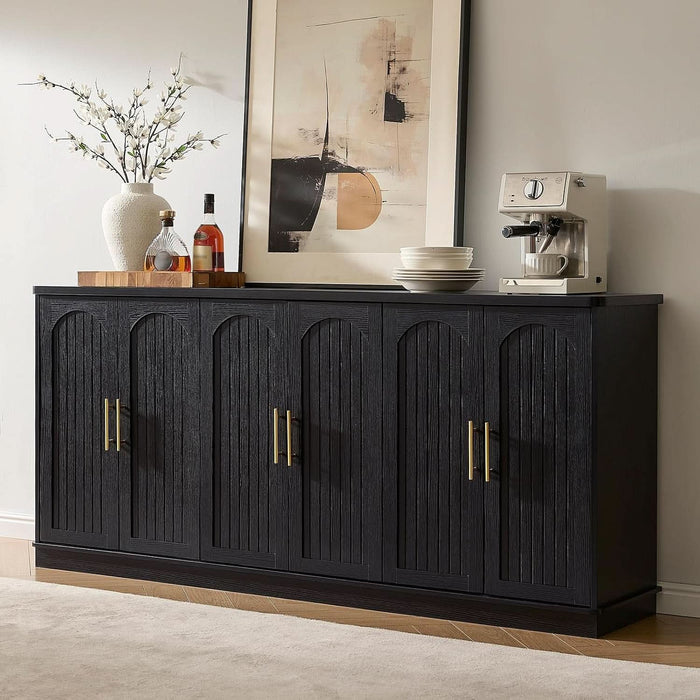 70" Modern Buffet Cabinet with 6 Doors Storage (Black)