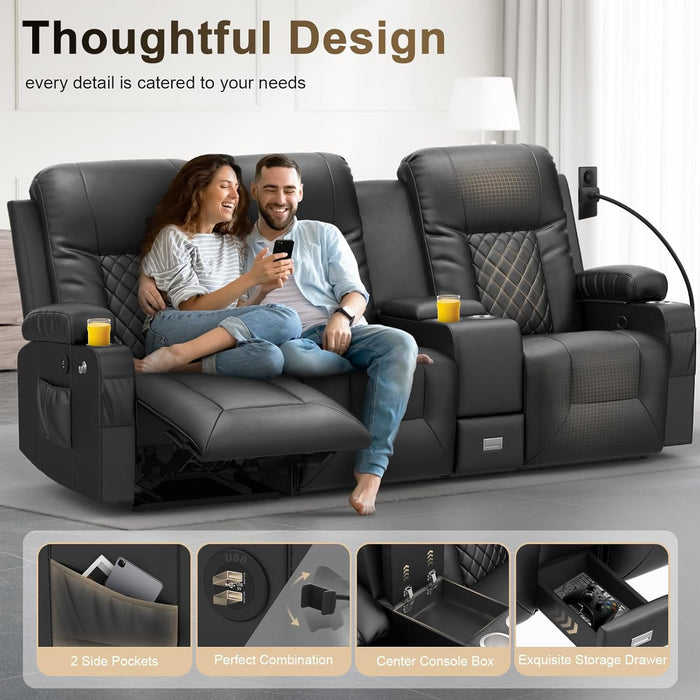 3 Seat Recliner Sofa, Large Reclining Sofa with Storage Console, Manual Reclining Chair with USB Ports, 2 Cell Phone Holder, 3 Seater Loveseat Recliner Couch for Living Room