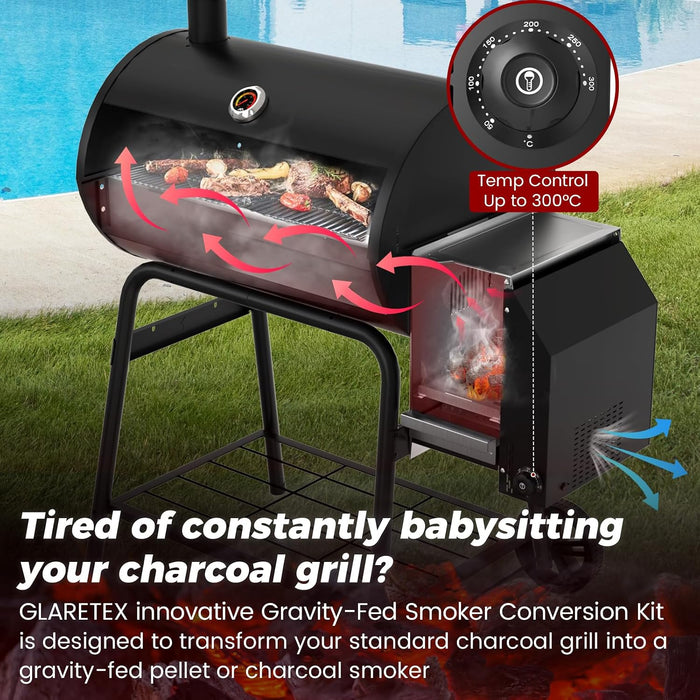 Gravity Smoker Side Firebox Retrofit Kit for Char Griller Fire Box Charcoal Barrel Grill Part for Master Forge Chargriller Offset Wood Pellet Smoker Hopper Outdoor Camping Grilling Cooking Accessories