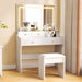 Makeup Vanity Desk with Mirror and Lights, Vanity Table and Chair Set with 5 Drawers and Charging Station, Bedroom Dresser LED Mirror Stepless Dimmable & 3 Color Modes Adjustable, White
