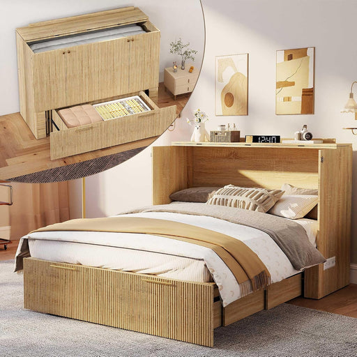 Full Size Murphy Bed Cabinet Natural OakWoodFinish