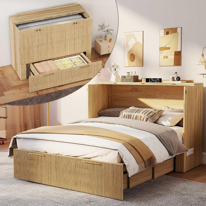 Full Size Murphy Bed Cabinet Natural OakWoodFinish