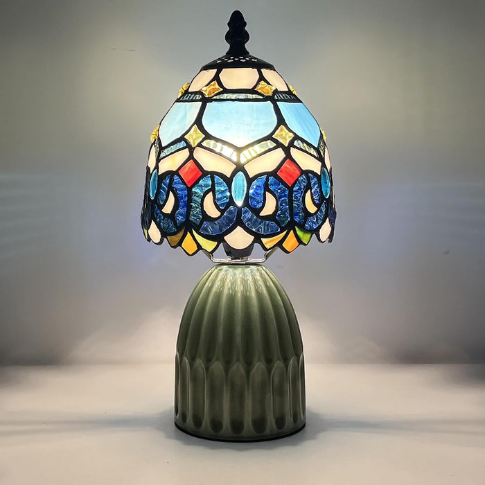 Tiffany Stained Glass Mushroom Table Lamp 12.5 Inch -Blue Jewelry