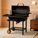 29-Inch Barrel Charcoal Grill, Heavy Duty BBQ Grill with Manual Rotisserie Meat Fork, Detachable Windproof Ash Collector Barbecue Smoker Grill Combo for Backyard, Patio and Parties ﻿