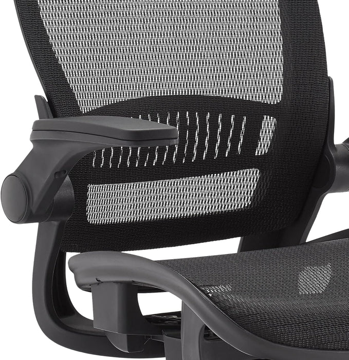 Ergonomic High-Back Desk Chair, Comfortable Flip-Up Armrests, Contoured Mesh Seat, Swivel, Black, 25.5"D X 26.25"W X 49.25"H