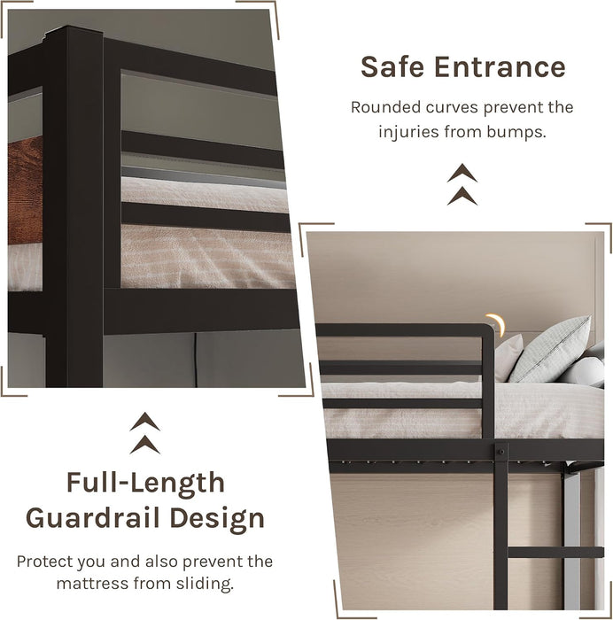 HeavyDuty TwinOverTwin SpaceSaving Metal BunkBed Brown