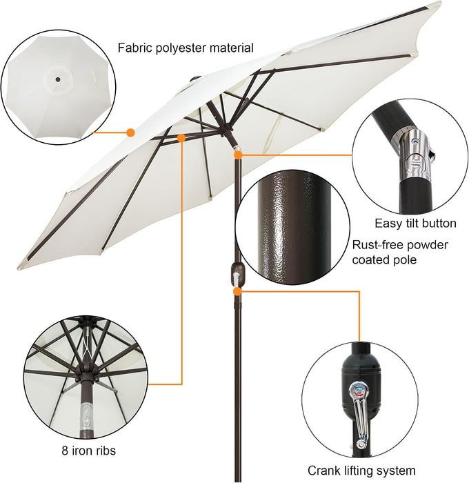 9' Outdoor Patio Umbrella, Outdoor Table Umbrella, Yard Umbrella, Market Umbrella with 8 Sturdy Ribs, Push Button Tilt and Crank