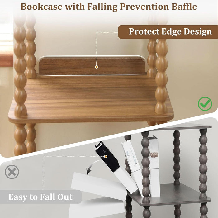 FourTier Bookcase SpindleLeg Open Shelves Caramel Tan