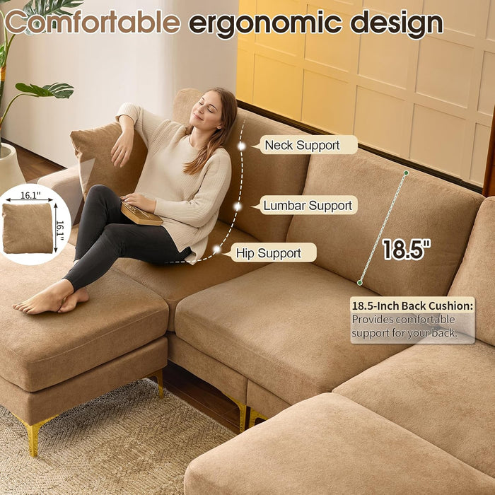 Khaki OneHundredInch U Shaped Chenille Luxurious Couch