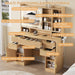 Makeup Vanity Desk with Mirror, Fluted Vanity with 5 Drawers and 2 Cabinets & Open Shelves and Power Outlet & Sliding Lighted Mirror and 3 Lighting Modes, Wood Dressing Table for Bedroom, Natural Oak