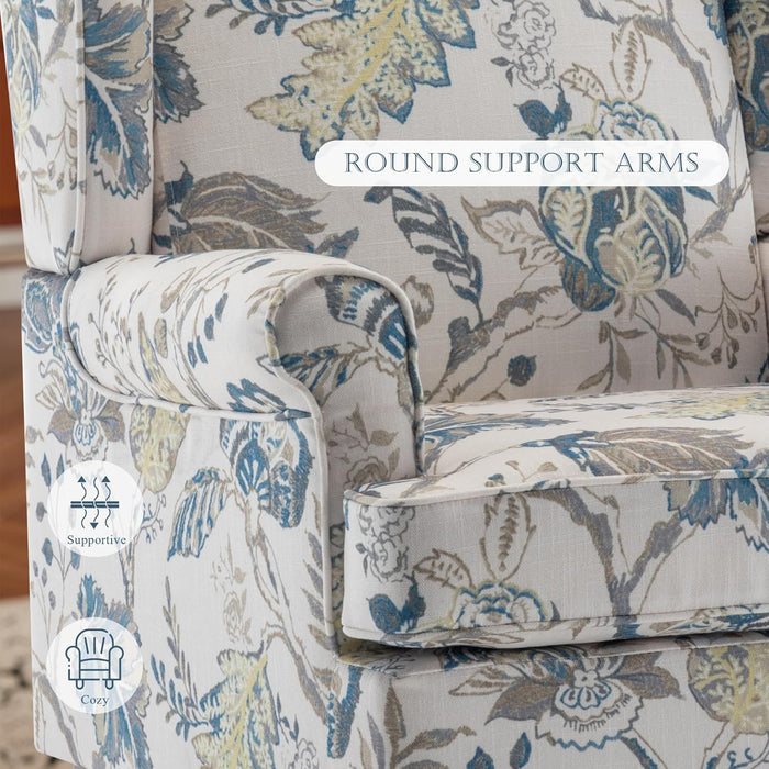 Blue Floral Upholstered Accent Armchair Living Room