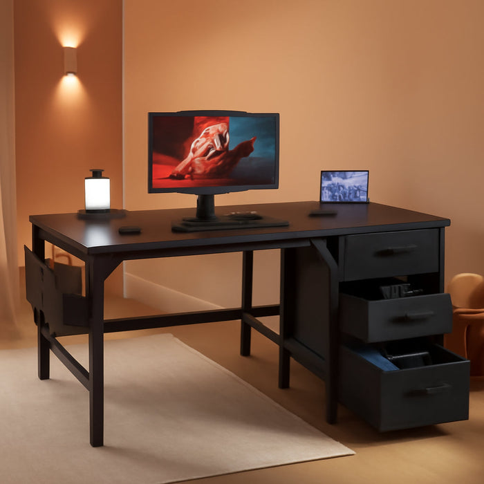 Computer Desk with File Drawers Cabinet, 47 Inch Home Office Desks with Filing Cabinet for Small Space, Gaming Study Writing Table PC Desks, Black