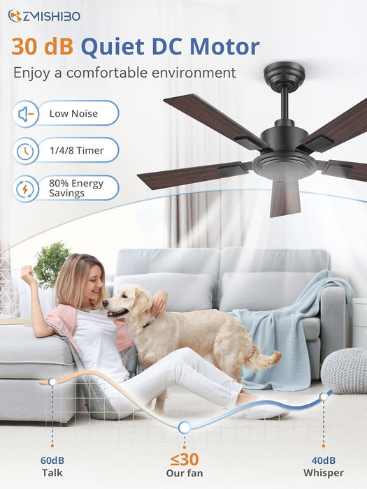 42 Inch Ceiling Fan No Light, Black Ceiling Fan without Lights, Quiet Reversible DC Motor, 6-Speeds, Small Ceiling Fan with Remote for Bedroom, Living Room, Patio, Indoor/Outdoor Use