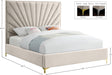Eclipse Collection Modern | Contemporary Velvet Upholstered Bed with Channel Tufted Design and Complete Sets of Gold and Chrome Legs Included, Queen, Cream