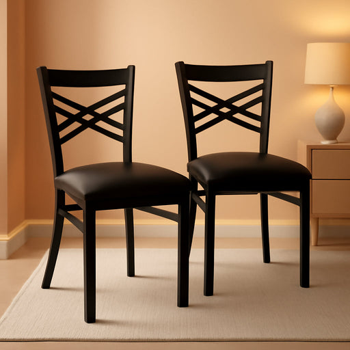 Hercules Series "X" Back Metal Restaurant Chairs, Modern Upholstered Armless Dining Chairs for Restaurants/Kitchens, Set of 2, Black