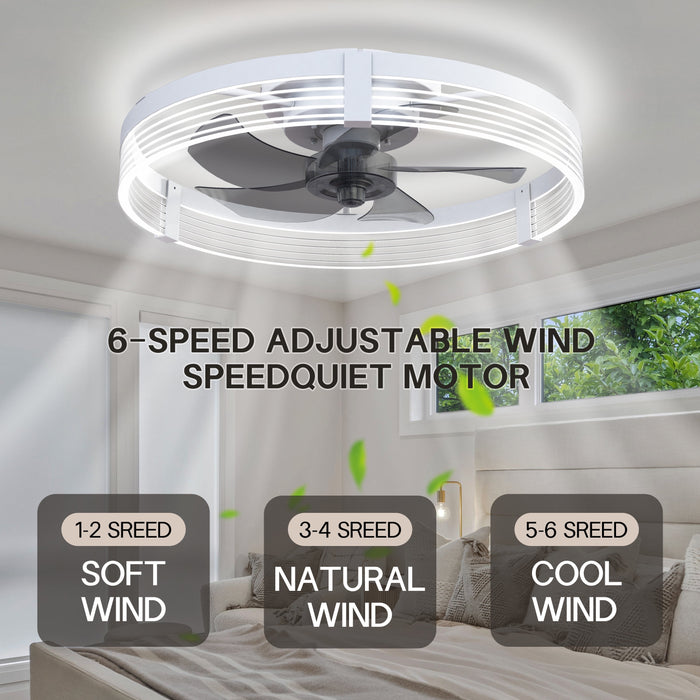 Low Profile Ceiling Fan with Lights: Modern Flush Mount Ceiling Fans with Lights and Remote Control, Dimmable LED 3 Color 6 Speeds Timing Reversible Blades Ceiling Fans for Bedroom Living Room, White