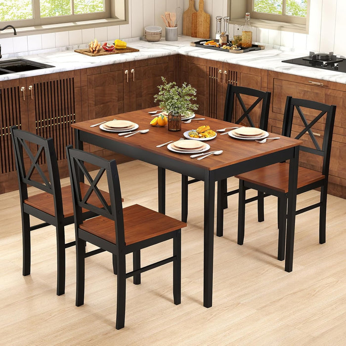 5-Piece Dining Table Set for 4, Rectangular Kitchen Table & 4 Chairs with Rubber Wood Legs, Cross Backrest, Space-Saving Mid Century Modern Dinette Set for Dining Room, Breakfast Nook, Dinner