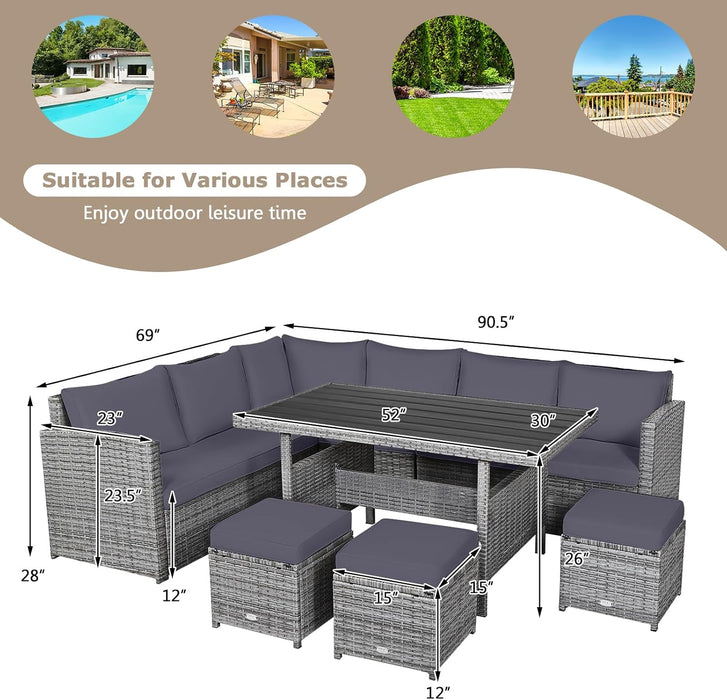 7 Pieces Rattan Wicker Patio Conversation Set (Grey)