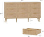 9 Drawer Double Dresser for Bedroom, Rattan Chest of Dressers, Modern Wooden Dresser Chest with Golden Handles, beside Table for Closet, Living Room and Entryway, Natural