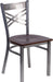 2 Pk. HERCULES Series Clear Coated ''X'' Back Metal Restaurant Chair - Walnut Wood Seat