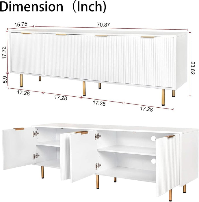 Mid Century Modern TV Stand for 80 Inch TV, Entertainment Center with 4 Large Drawers, TV Stand for Living Room, Media TV Console Table with Storage for Bedroom, White