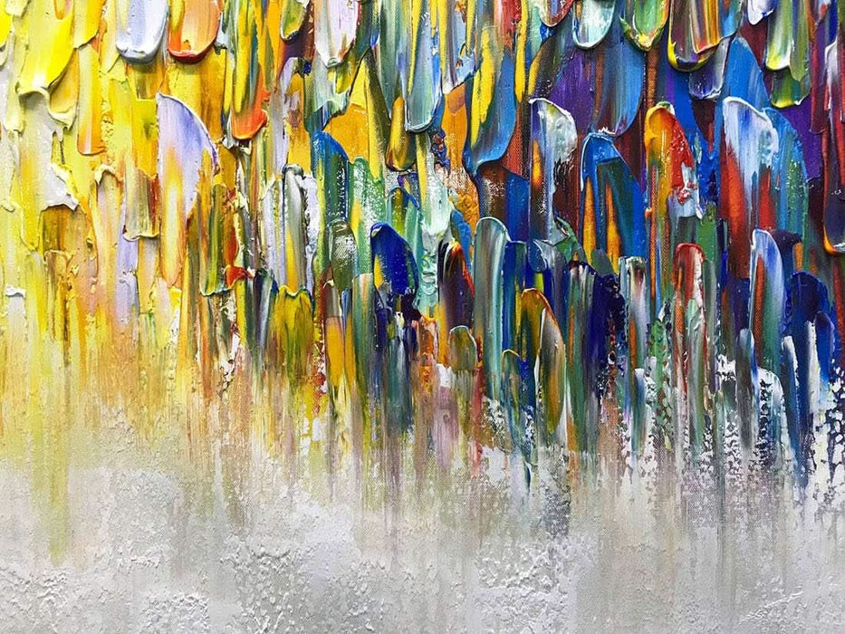 Art,24X60Inch Large Size Knife Painted Texture Art Yellow White Abstract Canvas Wall Art Colorful Modern Oil Paintings Framed Ready to Hang