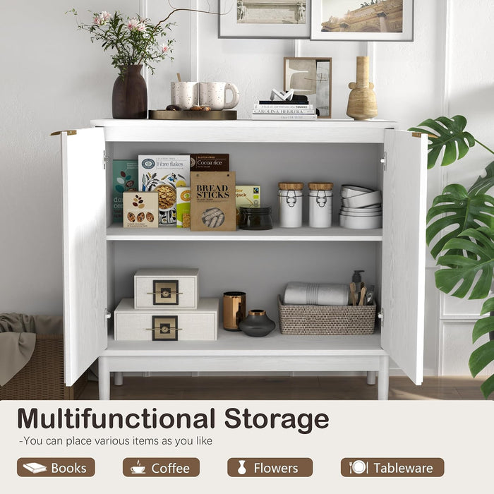 Fluted Buffet Cabinet with Storage, Small Accent Cabinets, White