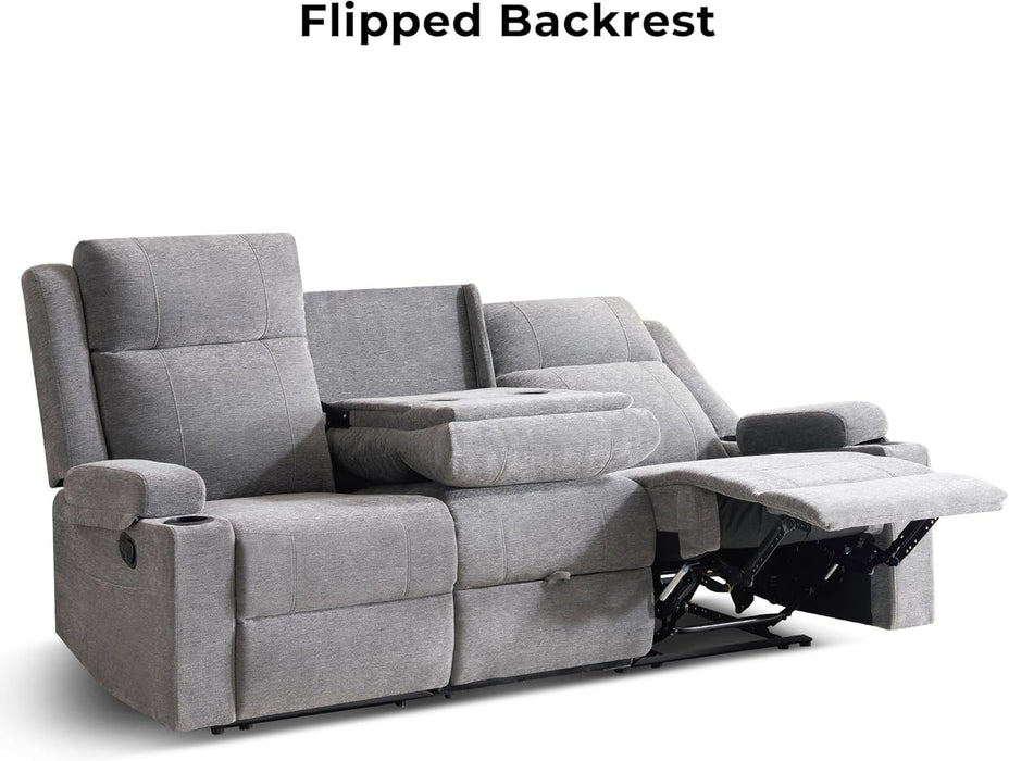 Large Manual Reclining Sofa – 3-Seater Chenille Reclining Couch with Cup Holders, Wide Seat, Easy Assembly & Spill-Resistant Fabric – Cozy Reclining Sofa for Living Room, Apartment, RV