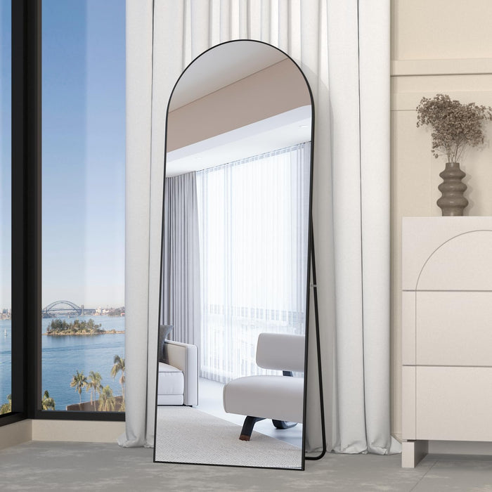 Full Length Mirror, 56"X16" Arch Mirror Floor Mirror with Stand, Black Arched Full Body Standing or Leaning Mirrors for Bedroom, Living Room