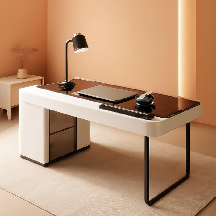 Ivory 50 Inch Office Computer Desk WithCabinetLEDlights