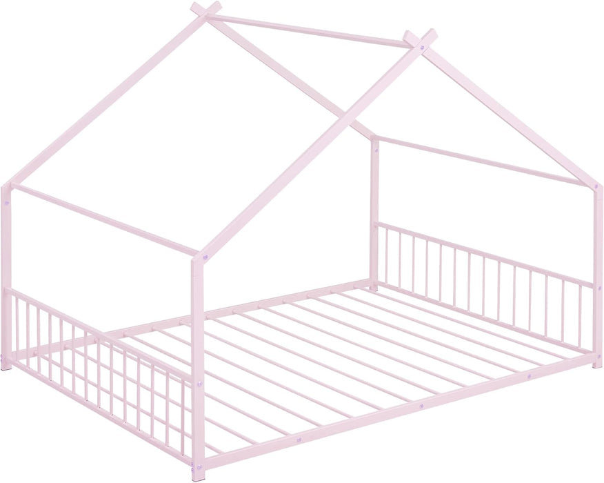 Metal Full Size Bed Playhouse Roof MontessoriStyle