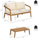 Kai 4 Piece Patio Furniture Set with Slatted Coffee Table, Outdoor Sofa Set with PE Wicker Backrest & Cushions, Acacia Wood Conversation Set for Backyard,Cream+Light Brown+Teak
