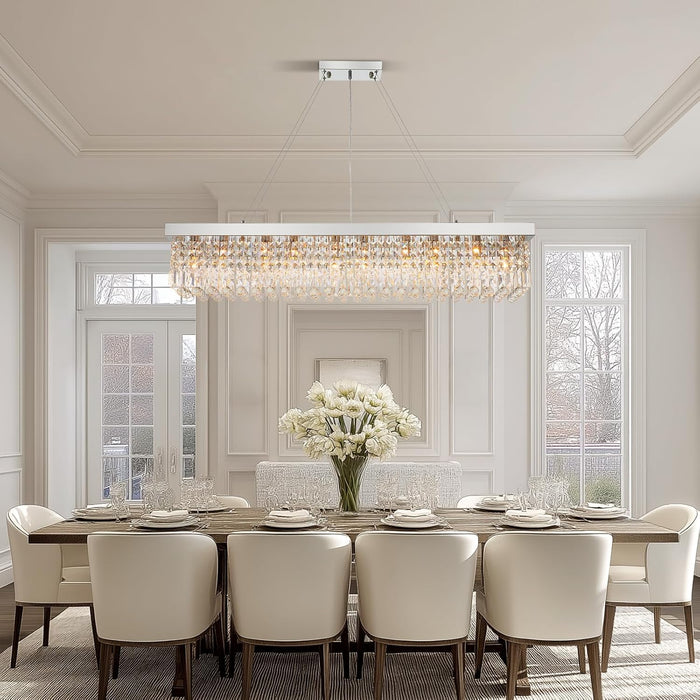K9 Crystal Rectangular Chandelier 10 Light ChromeFinish