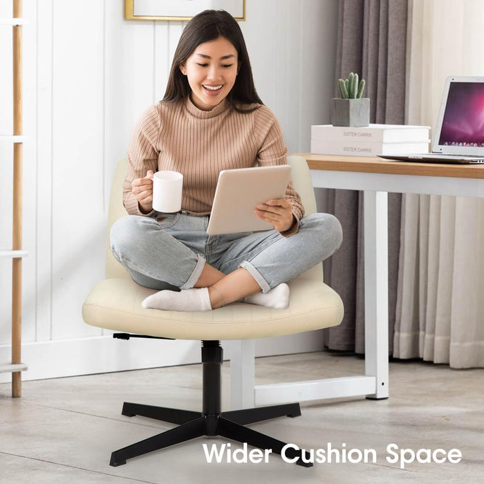 Criss Cross Chair,Armless Cross Legged Office Chair,Wide Comfty Desk Chair with No Wheels Modern Height Adjustable,Swivel Fabric Vanity Chair Computer Task Chair (Pack of 1, Beige)