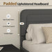 Queen Size Bed Frame with Chenille Striped Headboard, Dark Gray