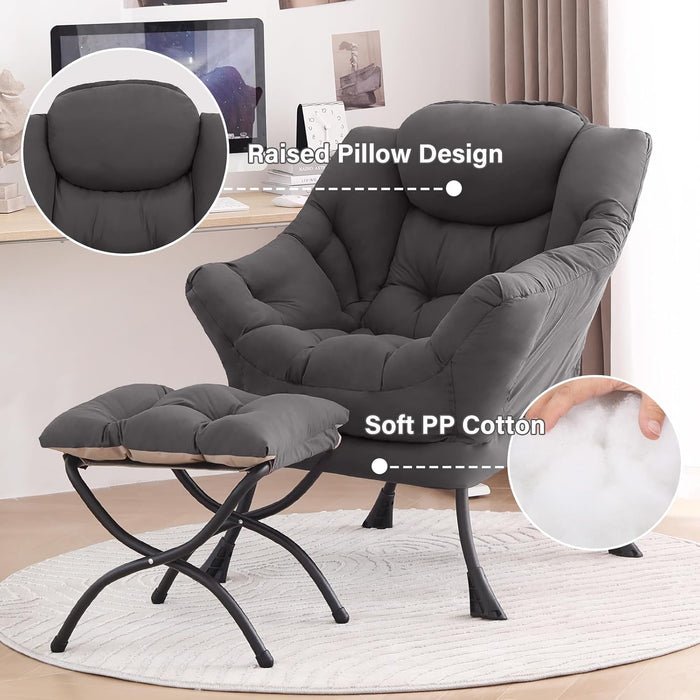 Dark GreyVelour Upholstered Accent Chair With Ottoman