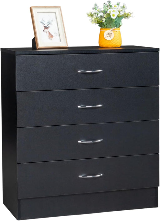 Black 4 Drawer Dresser for Bedroom, Modern Nightstand Storage Chest of Drawer, Wooden Side Table End Table, Living Room, Reception Room