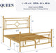 Queen Size Metal Platform Bed Frame, Victorian Headboard, Gold
