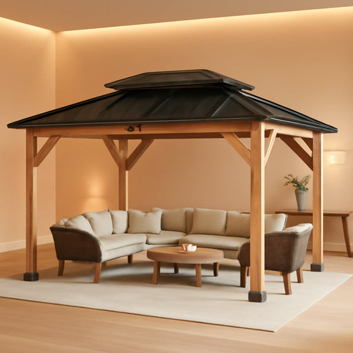 12' X 16' Wooden Gazebo,Patio Hardtop Gazebo Wood,Diy Color Permanent Pavilion with Galvanized Steel Double Metal Roof for Backyard, Deck(Windproof, Snow-Load Bearing, Waterproof, Rustproof)