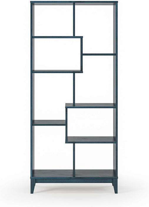 Geometrix Bookcase 72" H / 100% Solid Wood/Deep Ocean Blue Finish