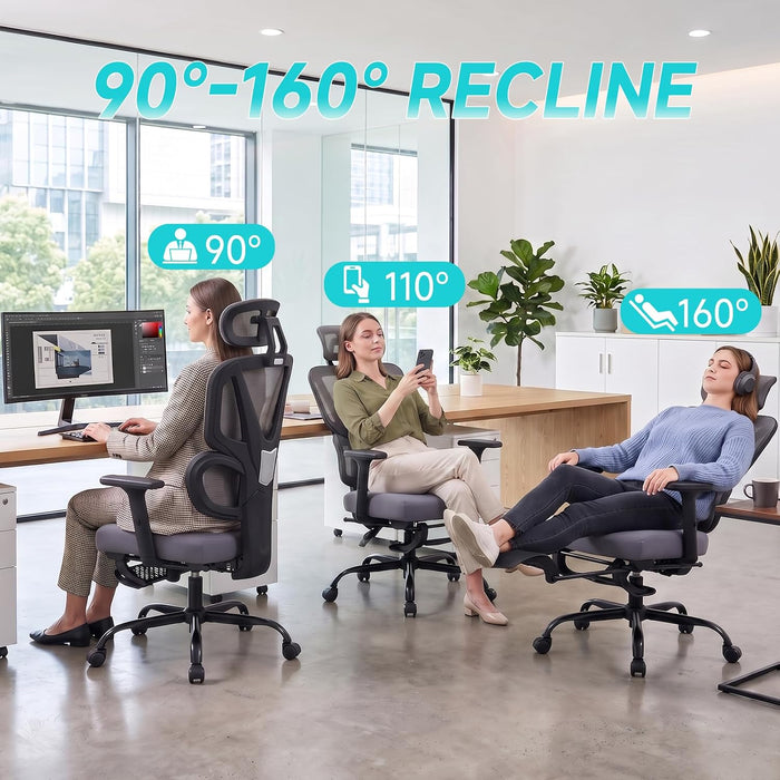 Ergonomic Office Chair with Footrest, 90-160° Reclining Mesh Desk Chair