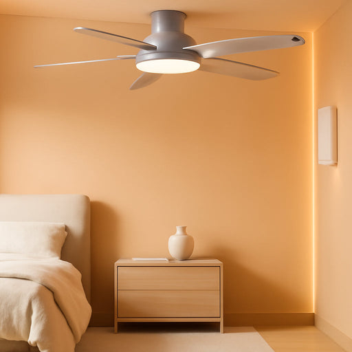 Ceiling Fans with Lights, 44'' Low Profile Silver Ceiling Fan with Remote Control for Bedroom, 6-Level Dimmable Lighting & 5-Color Tone, 6 Speeds, Reversible DC Motor, Easy Installation, Timer