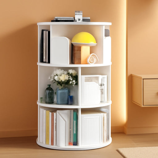 Rotating Corner Bookshelf 360 Degree White Storage