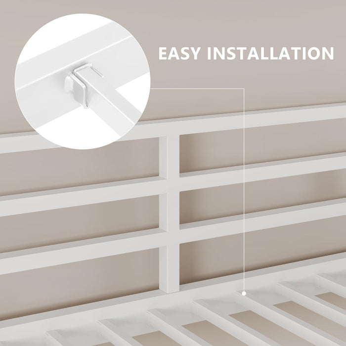 White Metal Bunk Bed TwinOverFull HeavyDuty Railings