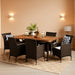 Randy | Outdoor 7-Piece Acacia Wood and Wicker Dining Set with Cushions | Teak Finish | in Multibrown/Beige, Rustic Metal