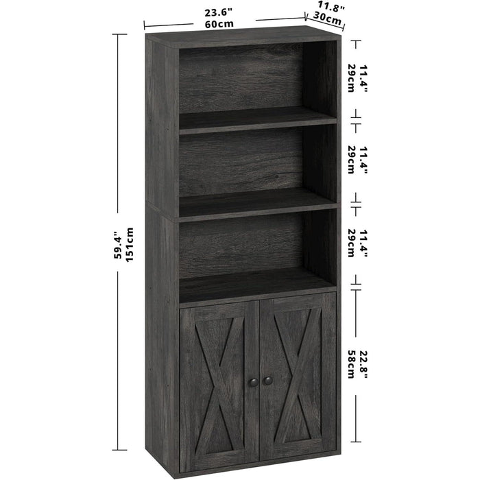 Industrial Bookshelves and Bookcases with Doors 11.8 in Depth Floor Standing 5 Shelf Display Storage Shelves Bookcase Home Decor Furniture for Home, Office, Living Room, Bedroom